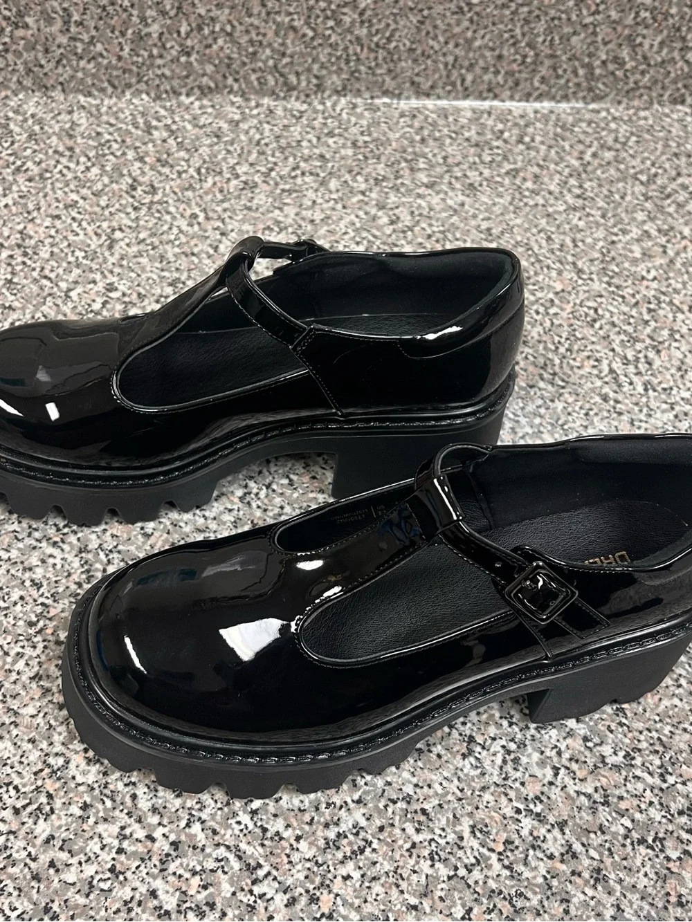 Dream Pairs Black Patent T-Strap Platform Mary Jane Heels